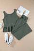 Solid Color Ribbed Ruffle Tank Top and Pants Set